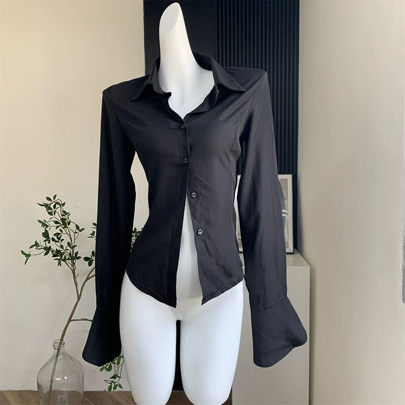Street Fashion Korea - Gidyq-Chemises bandage noires pour femmes, Streetwear