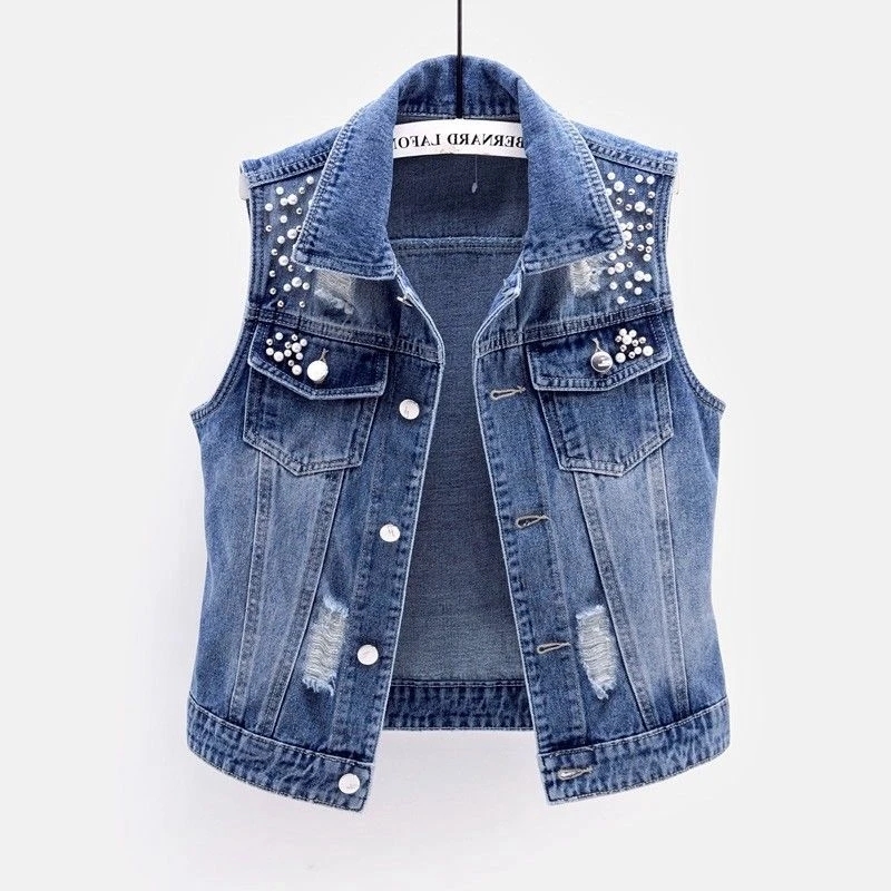 Street Fashion Jeans Women - Gilet en jean pour femme, orné