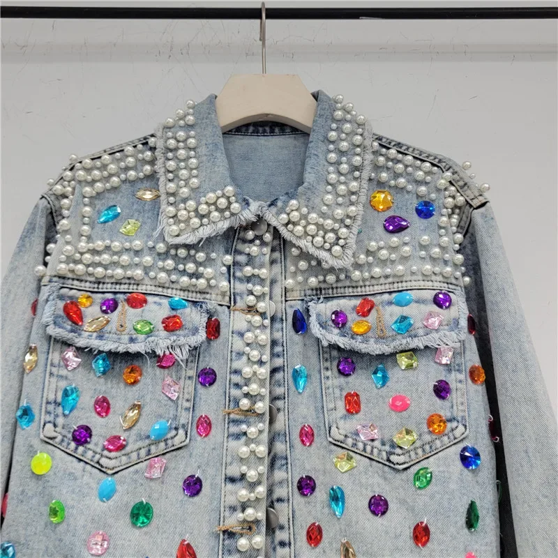 Street Fashion Jeans Women - Automne femmes mode perle perlée diamant