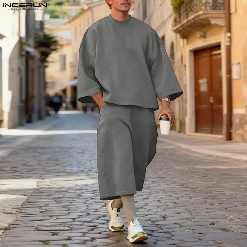 Fashion Streetwear - Ensemble homme INCERUN, couleur unie, sweat-shirt