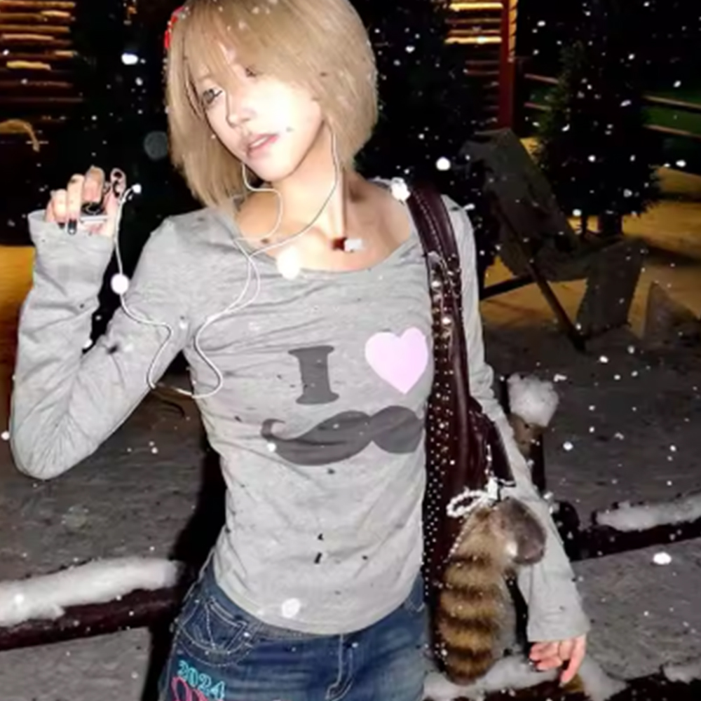 Street Fashion Korea - T-shirt japonais Y2K à imprimé barbe,