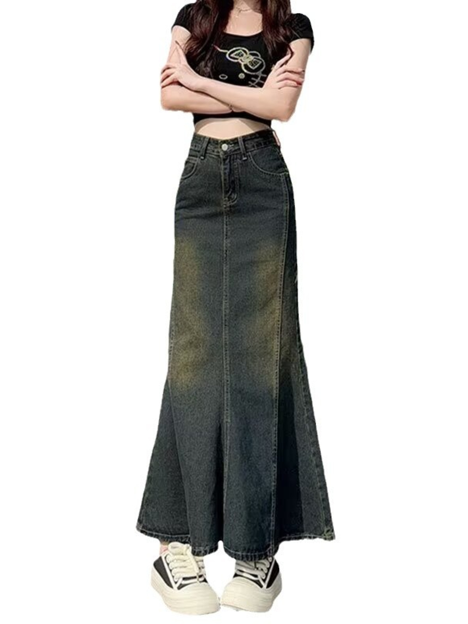 Street Fashion Jeans Women - Jupe longue sirène vintage en jean