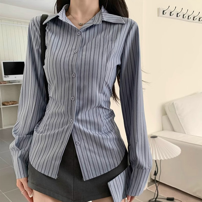 Street Fashion Korea - Y2k chemise rayée femmes à manches