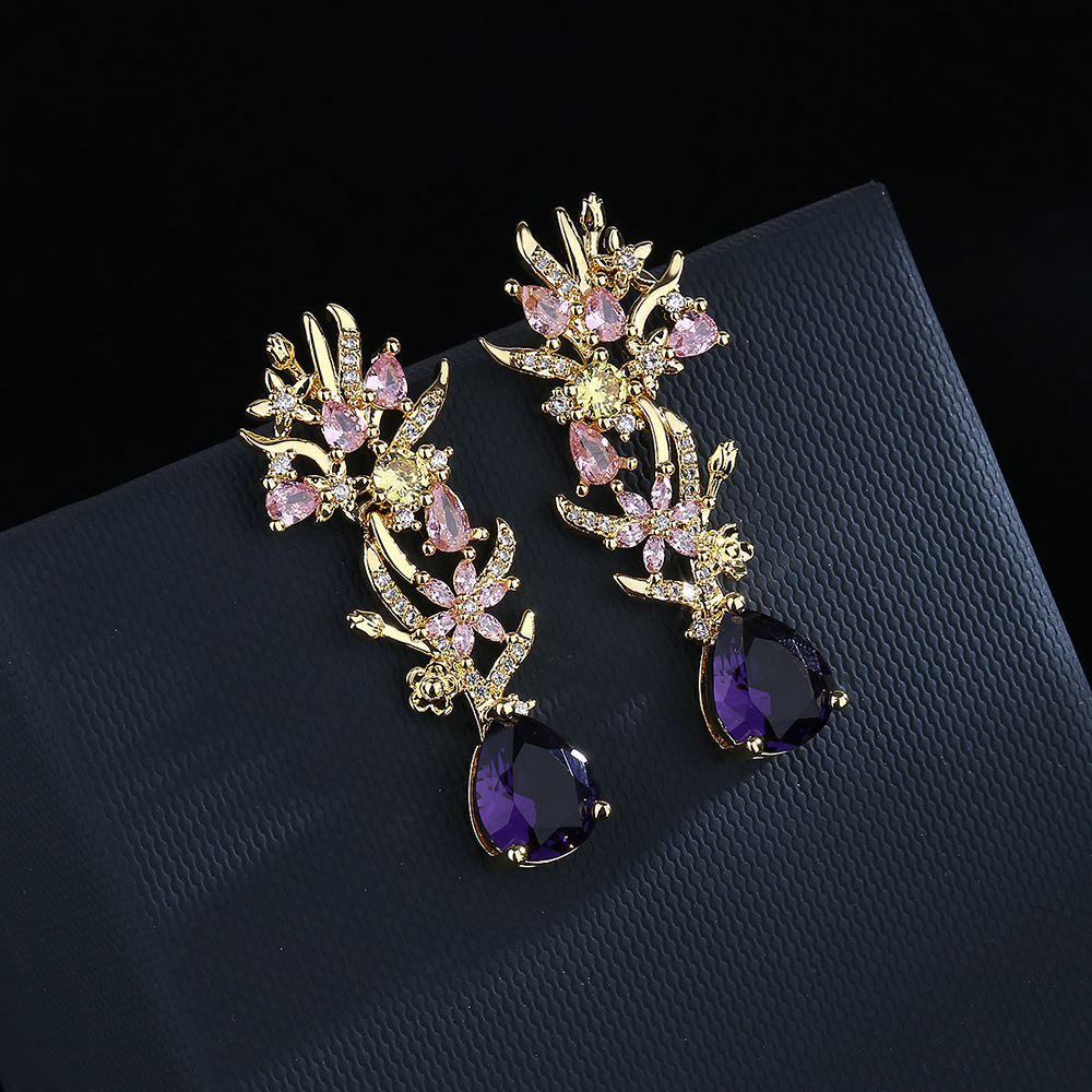 Street Fashion Earrings - Boucles d'oreilles à fleurs en zircon,